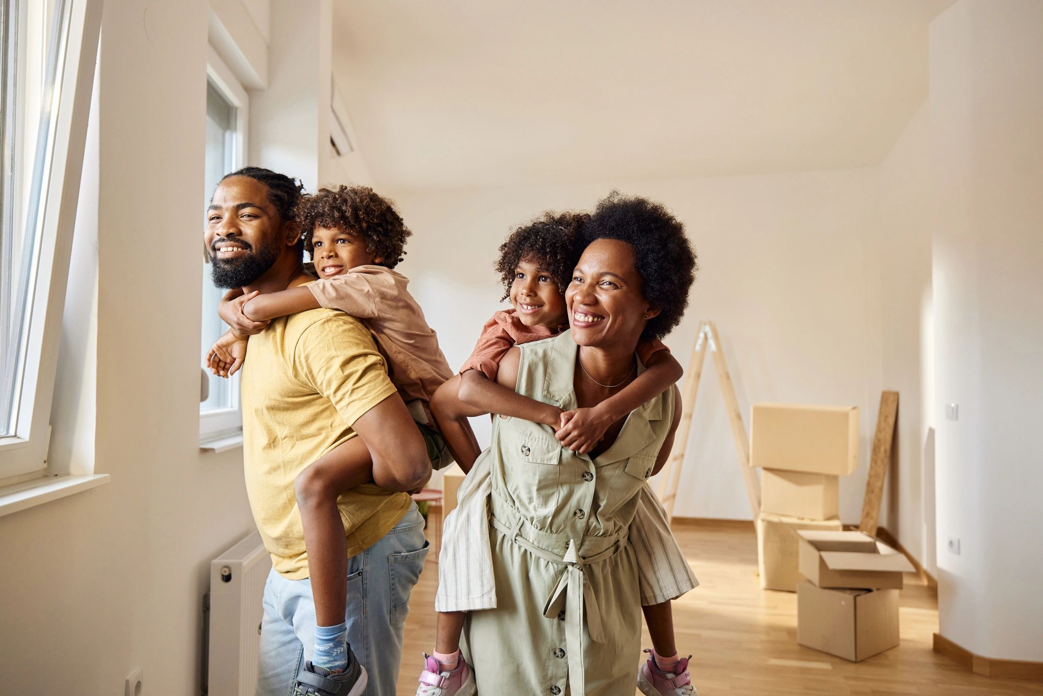 Family enjoying their new home after moving